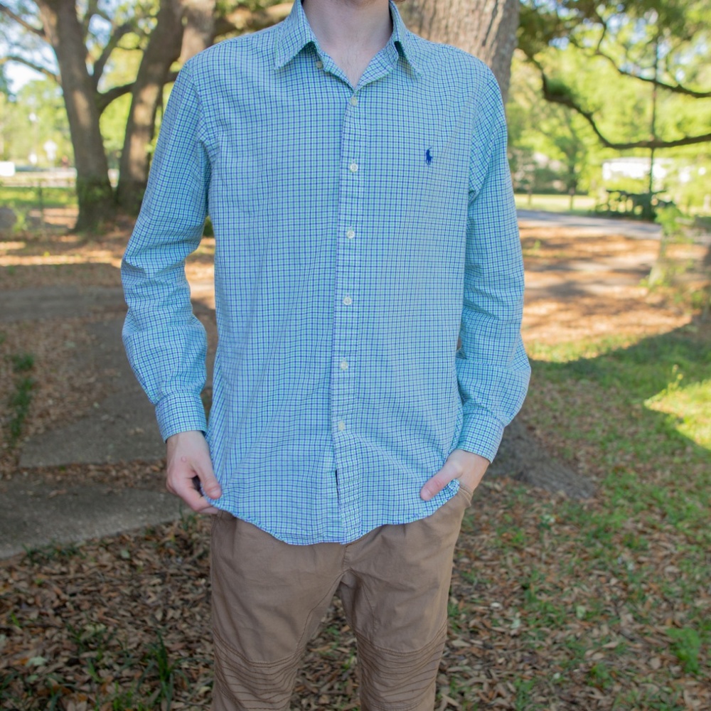 Ralph Lauren Blue and Green Striped Button Down